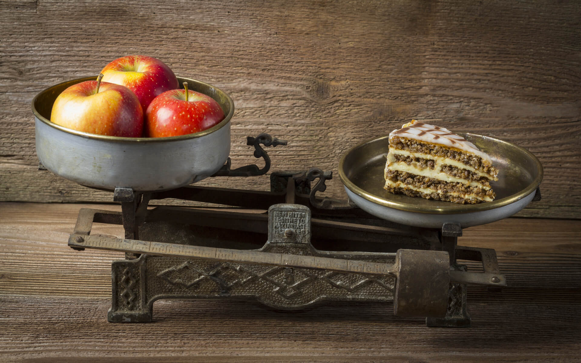 What Mel Did - apples and cake on scales